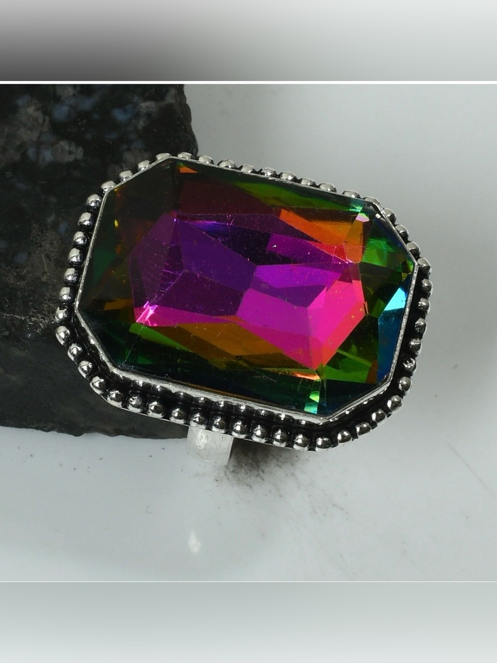 Mystic Topaz Gemstone Handmade Ring Size-7.5